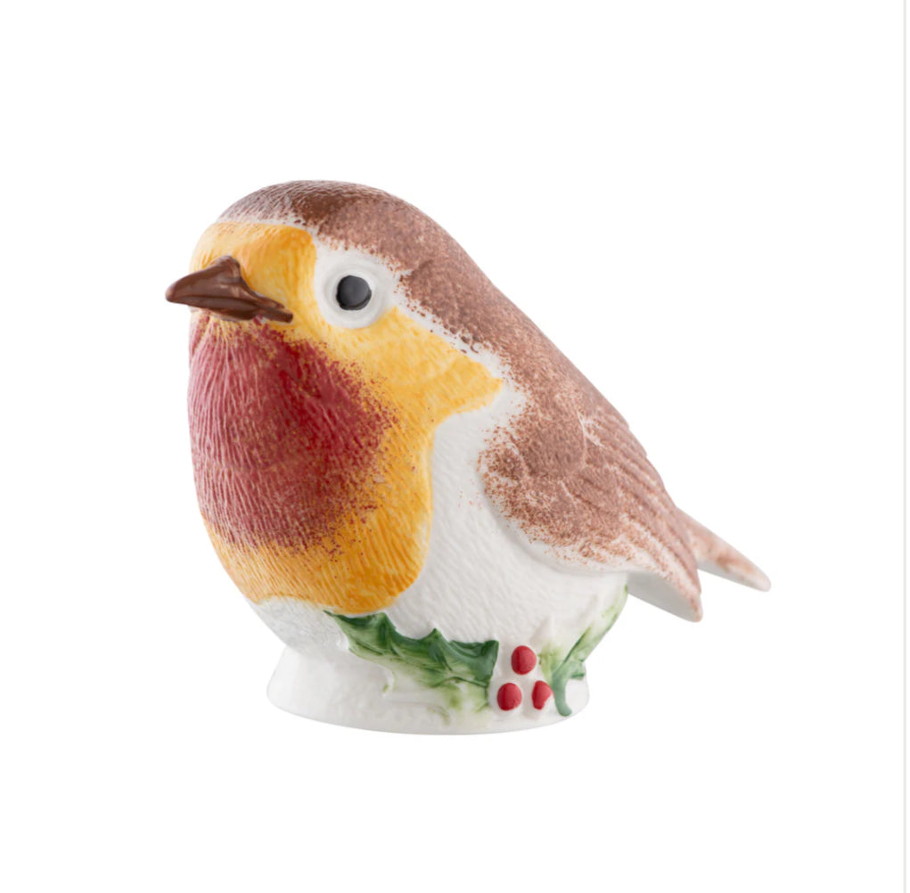 Belleek Robin with Holly Standing Ornament