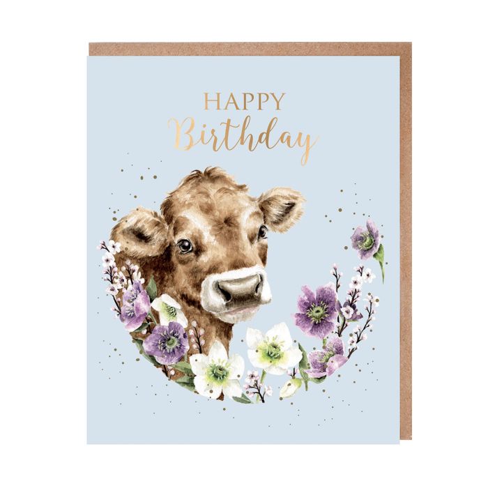 Wrendale 'Blooming Birthday' Cow Birthday Card