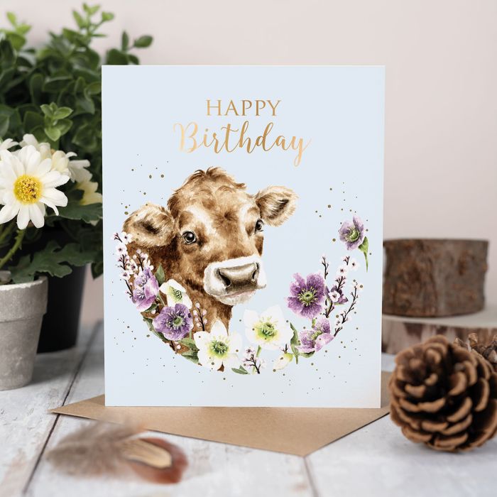 Wrendale 'Blooming Birthday' Cow Birthday Card