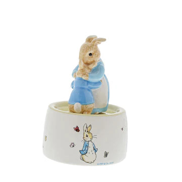Mrs. Rabbit and Peter Ceramic Musical Figurine by Beatrix Potter A30003