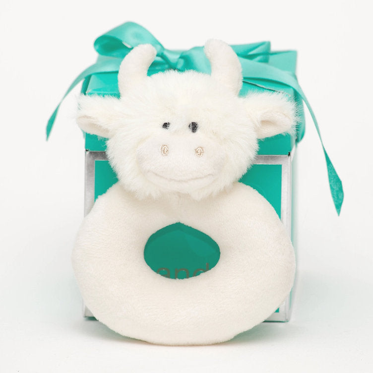 Jomanda Cream Highland Coo Baby Rattle – 10cm Plush Soft Toy, Newborn Safe
