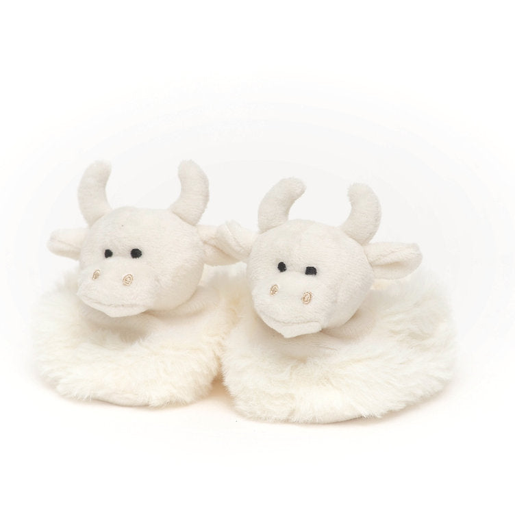Jomanda Cream Highland Cow Baby Slippers – 0-6 Months, Super Soft Plush