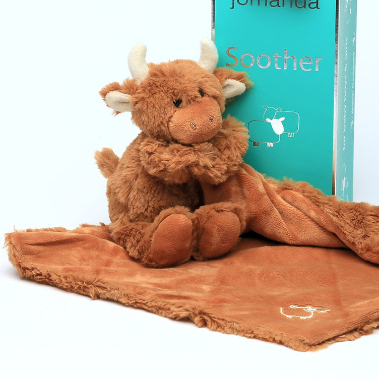 Jomanda Highland Coo Cow Toy Soother Brown & Soother Box