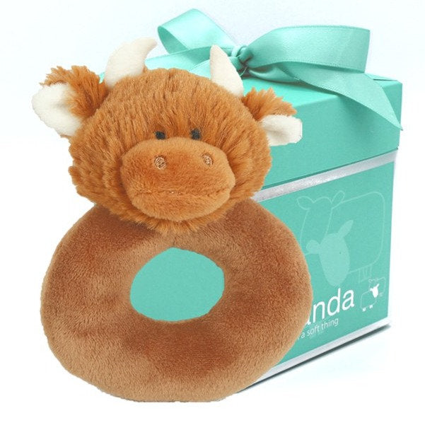 Jomanda Highland Brown Cow Baby Rattle & Pop Up Box