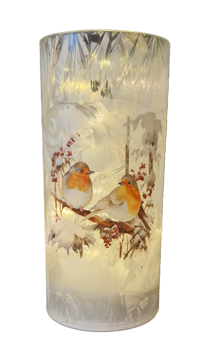 CH879 Glass Lantern with Robin