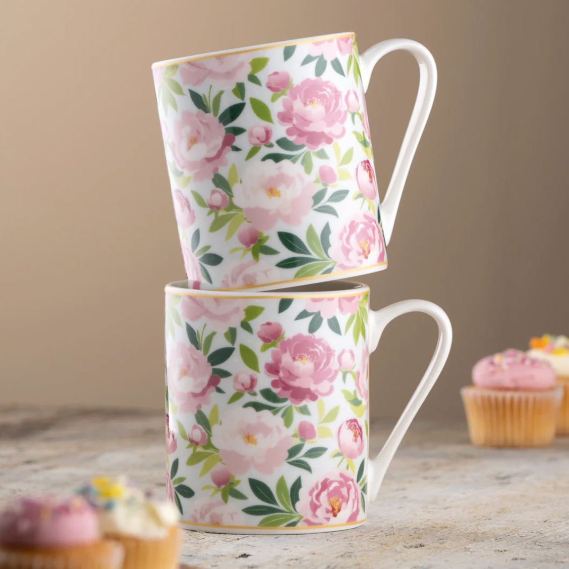 Aynsley Pink Peony Pair Of Mugs