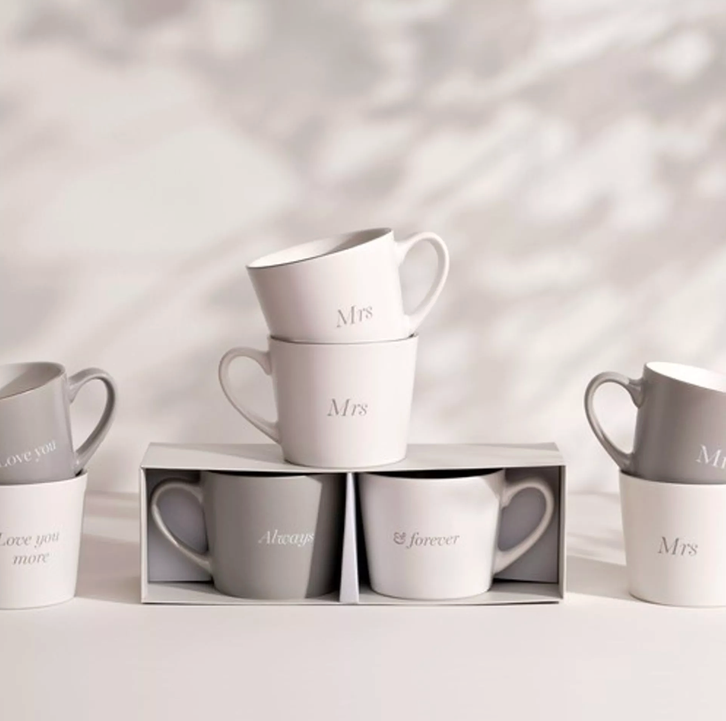 Amore Set of 2 Grey & White Mugs - Always & Forever