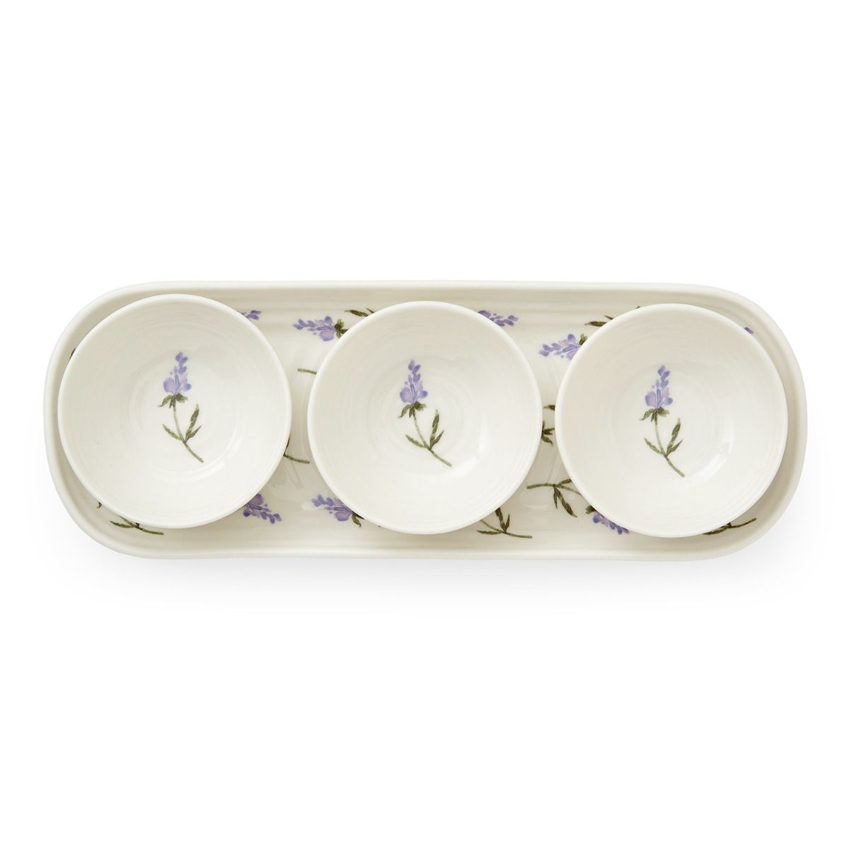 Portmeirion Sophie Conran 3 Dip Bowls & Tray Lavandula