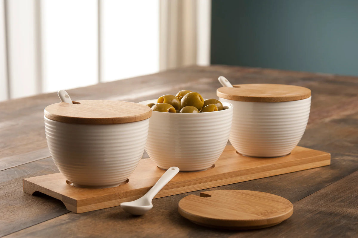 Belleek Living Ripple 3 Bowl Set With Tray